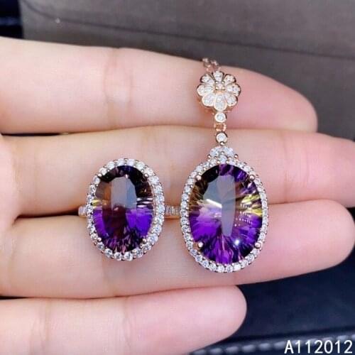 KJJEAXCMY fine jewelry Ametrine 925 sterling silver classic girl new pendant necklace chain ring suit hot selling