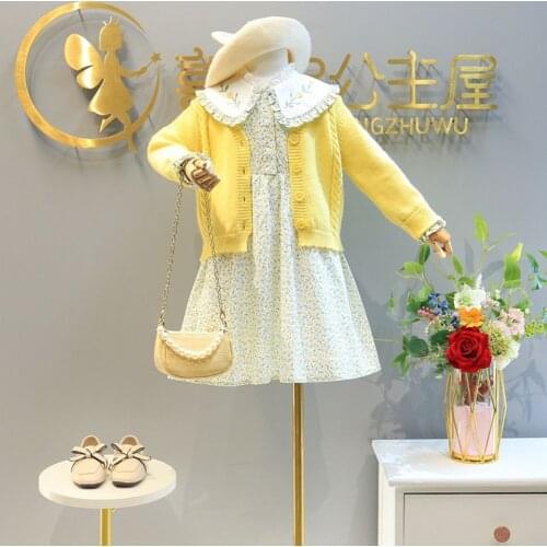 2021 Spring Autumn Girls Clothing Set New Children Long-sleeved Sweater Cotton Coat+dress Two-piece Cardigan Suit Outfits D435