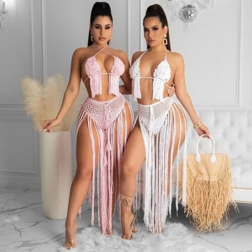 Spring Summer Clothes Swimsuit Women Sexy Hand-knitted Bikinis Bathing Suit Solid Bikini Set Beach Swimwear Wholesale Items