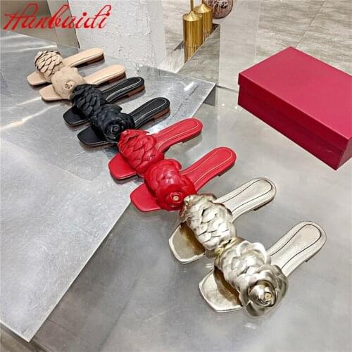 Ashion Brand Womens Slippers Genuine Leather Slippers For Woman High Quality Leather Sliders Plus Size 35-43 Beach Sliders 2021