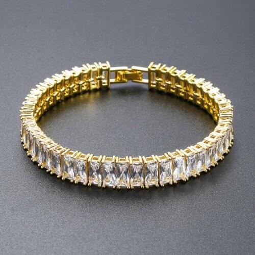 Fashion Hip Hop Ice Out Full Square Cubic Zircon Chain Men Bracelet for Couple Jewelry