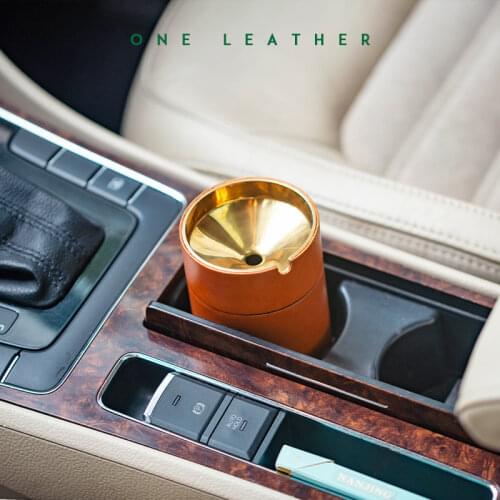 One leather Cowhide Leather Stainless Steel Car Ashtray Creative Home Office Designer Smoking Ash Tray Cigarette Accessories