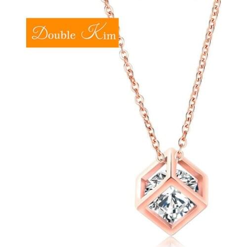 Zircon Personality Cube Pendant Necklace Rose Gold Silver Color Necklaces Women Fashion Trendy Jewelry Gift Dropshipping