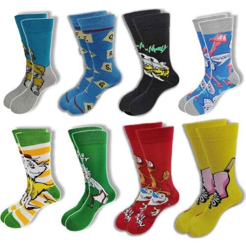 A Pair of Cotton Socks for Men and Women in Autumn and Winter Cartoon Avatar Yellow Blue Green Grey Black Street Wind Stockings