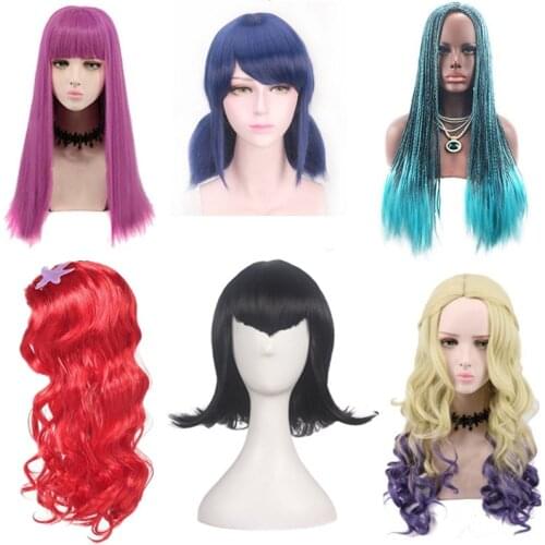 Movie Descendants 3 Evie Mal Uma Cosplay Wig kids Women Men Halloween Party Mermaid/Joker/Mavis/Snow White ladybug Wig Role Play