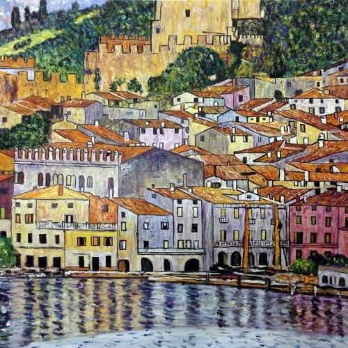 Landscape Art Painting Reproductions Gustav Klimt Painting Malcesine on Lake Garda,1913 Oil Paintings for Living Room Wall Decor