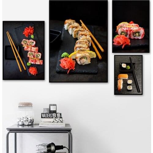 Japanese Food Sushi Posters Modern Restaurant Dining Hall Decoration Salmon Shrimp Canvas Prints Wall Mural Picture Home Decals