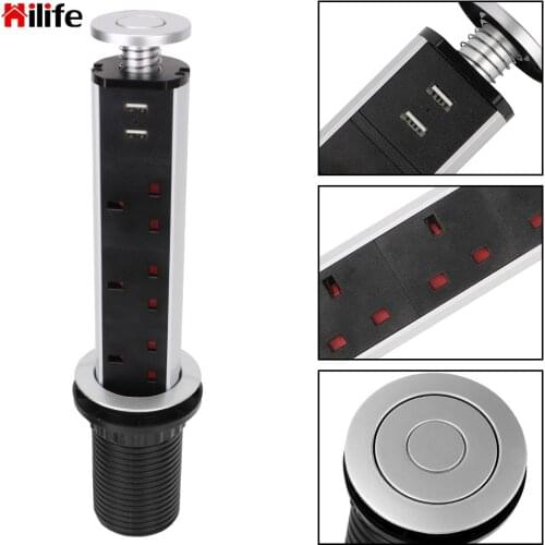 UK & USB Ports UK Plug Lifting Electrical Power With USB Charging Outlet Pop Up Socket Pull Pop Up Socket Table Desktop Socket