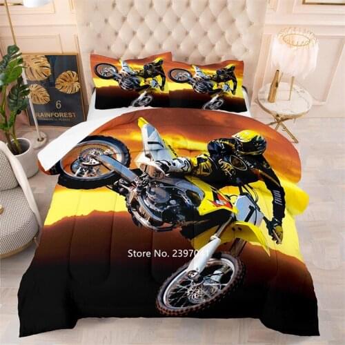 Hot Style HD Digital Print Motorcycle Bedding Motorcycle Theme Boy Bedroom Decoration Cross-country Motorcycle Quilt Pillowcase