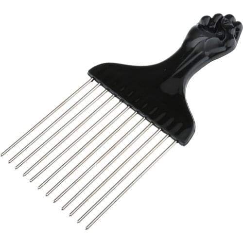 Salon Use Black Fist Afro Pick Metal Wide Teeth Hair Comb For Volumizing Hair Styling Anti-static Comb Brush Detangling Comb