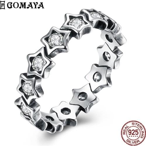 GOMAYA 925 Sterling Silver Stars Arround Romantic Zircon Ring Personality Design Fine Jewelry Anniversary Gift For Girlfriend