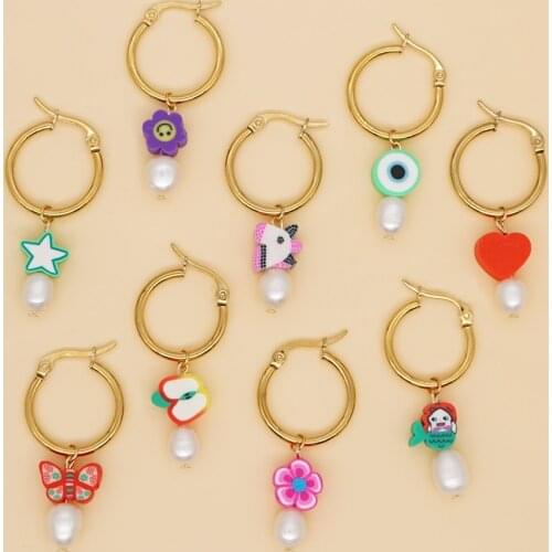 Go2Boho Hanging Earings Summer Pearl Earrings Aesthetic Cute Flower Clay Jewelry 2021 Women Drop Dangle Earring Stainless Steel