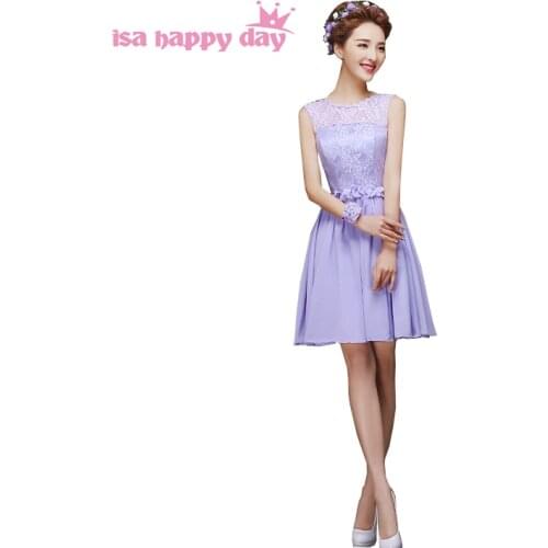 Unique short cheap lavender bridesmaid A line bridemaid dresses bride maids chiffon and lace bridesmaids dress gown H4239
