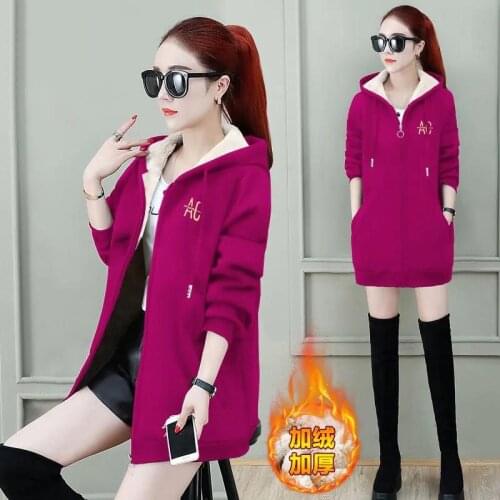 Lamb Velvet Hoodie Womens Autumn Winter Jacket Outwear Long Plus Velvet Thickening Coat 2021 New Loose Zipper Hooded Jackets