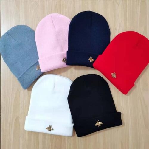 Knitted Hats Wholesale Bee Knitting Beanie Hat Woolen Winter Autumn Warm Cotton Unisex Men Women Couple Adult Casual Cap