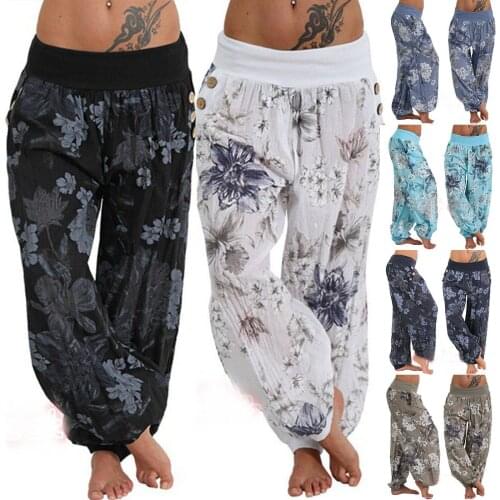 Women Wide Leg Pants Womens Aladdin Baggy Harem Pants Leggings Floral Print Boho Hippy Trousers