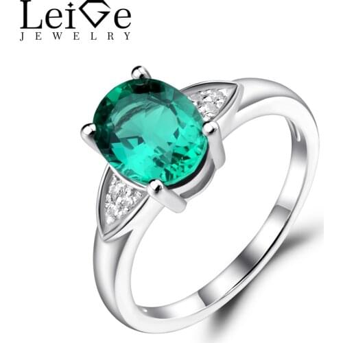 Leige Jewelry Oval Shape Engagement Rings for Women Green Emerald Wedding Ring Sterling Silver 925 Jewelry Oval Gemstone