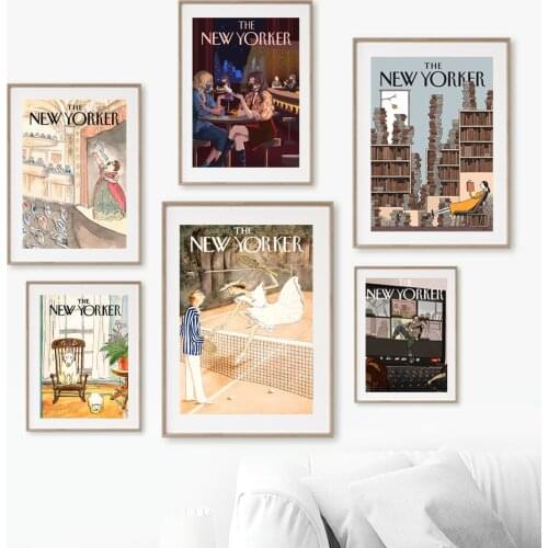 The New Yorker Magazine Vogue Retro Nordic Style Illustration Wall Art Canvas Painting Posters And Prints For Living Room Decor