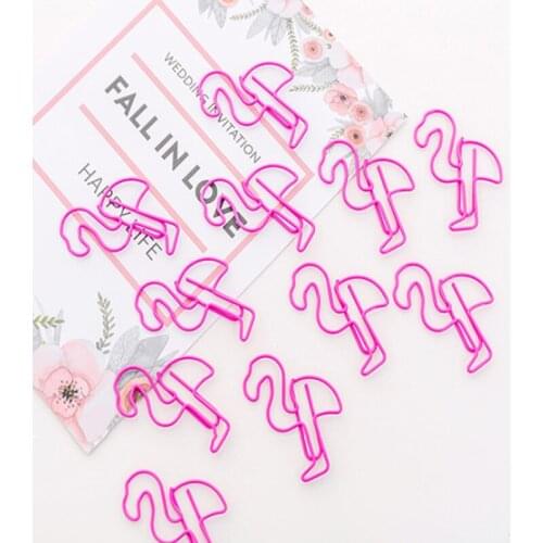 100pcs/lot Pink Flamingo Metal Paper Clip Cartoon Metal Memo Clips Kawaii Stationery School Office Clips Para Papel Supplies