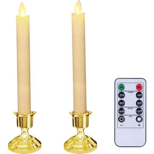 2pcs/Set LED Flickering Flameless Candles 22cm Long Fake Window Taper Candles with Gold/Silver Candle Holder