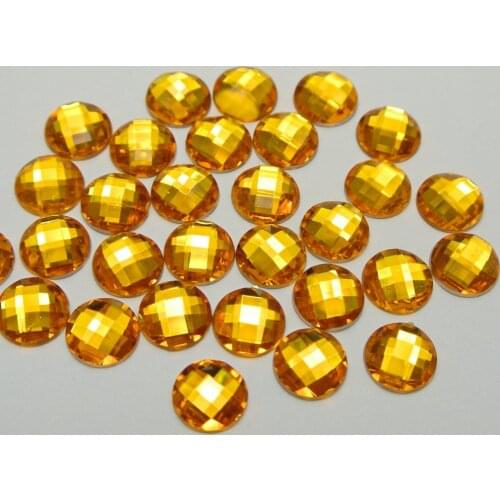 200 Gold Acrylic Flatback Faceted Round Rhinestone Gems 10mm No Hole