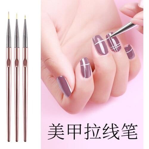 3pcs/set Rose Gold Nail Art Line Painting Brushes Metal Handle Thin Liner Drawing Pen DIY UV Gel Tips Design Manicure Tool Kits