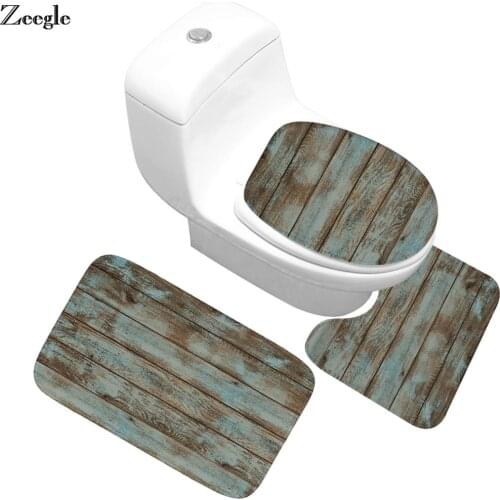 Zeegle Wood Printed 3Pcs Bathroom Carpet Non-slip Bathroom Floor Mats Bath Mat Set Absorbent Shower Mat Bathroom Rug Bath Carpet