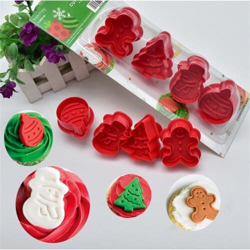 4 Pcs Christmas Tree Gingerbread Man Mold DIY 3D Stamp Cookie Cutter Mold Baking Gingerbread House Christmas Cookie Cutters