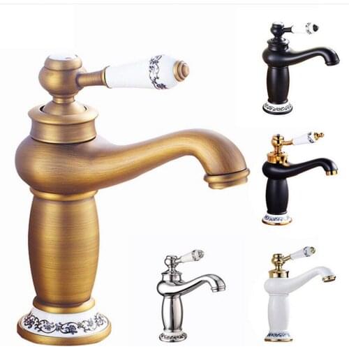 Archaized Blue And White Porcelain Faucet Hot And Cold Double Open Basin Copper Faucet