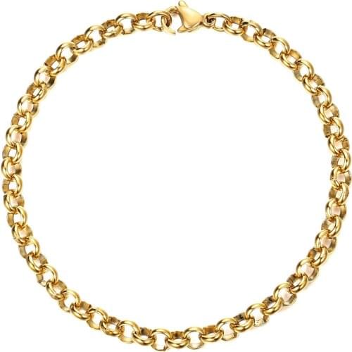 Bracelet For Women Girls 5mm Stainless Steel Rolo Link Chain Daily Wear Fashion Gifts Jewelry Wholesale 8 inch KB667A