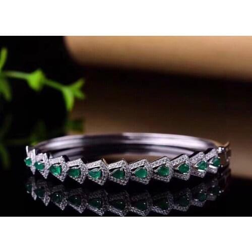 Classic 925 Sterling Silver Pear Cut Natural Emerald Created Moissanite Gemstone Vintage Charm Bracelets Bangle Fine Jewelry