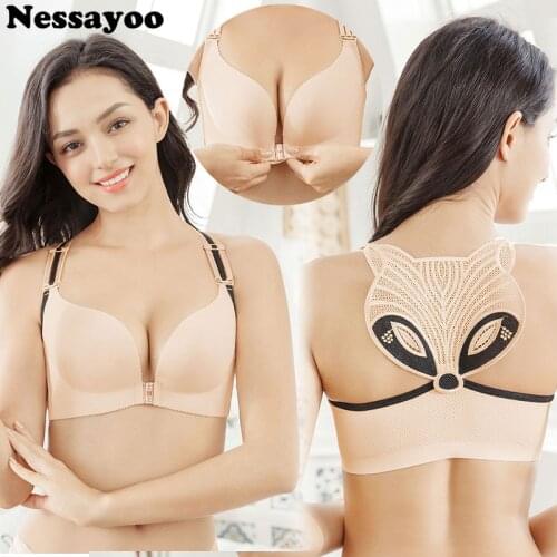 Large Size Underwear Vest Bra Fox Beauty Back Front Button Bras 3/4 Cup Wirefree Big Size Seamless Bras for Women 75-100 A B Cup