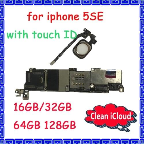 Clean iCloud Original motherboard for iphone SE 16GB 32GB 64GB Unlocked IOS logic board with / No touch ID mainboard top quality