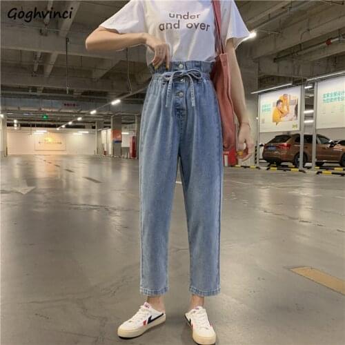 Jeans Women Ankle-length High Waist Sashes Bows Straight Loose Korean Style Young Students Office Ladies Sweet Chic Fashion New