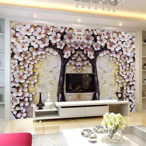 Beibehang Custom wallpaper 3D photo mural floral relief background wall rich tree embossed decorative painting wallpaper murals
