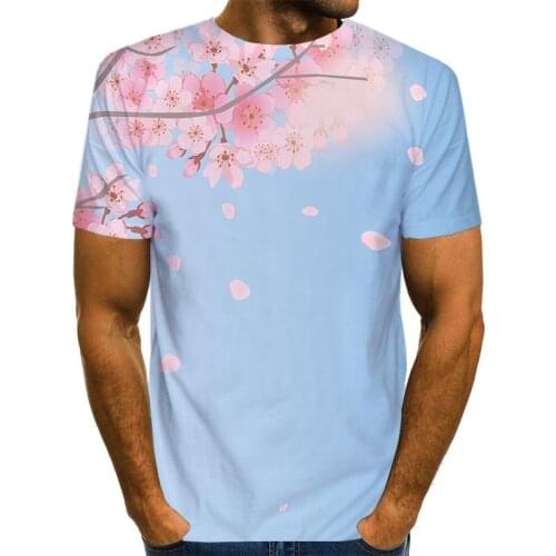 Mens Graphic Shirt 3D Print T Shirt Small Fresh Top Casual Cherry Blossoms Tee US Size Unisex Clothing