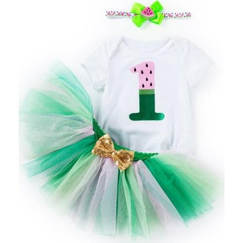 Newborn Baby Girl Bodysuits Sets Body Infantil Menina 1st Birthday Short Sleeve Headband Cake Skirt Cotton Infant Jumpsuit