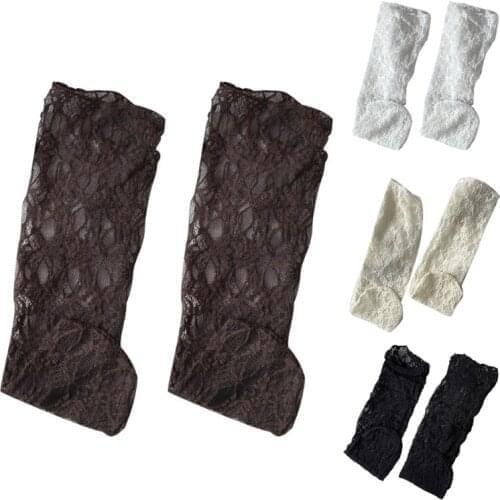 066C Japanese Women Girls Summer Loose Ankle Socks See-Through Lace Jacquard Patterned Lolita Kawaii Slouch Hosiery Stockings