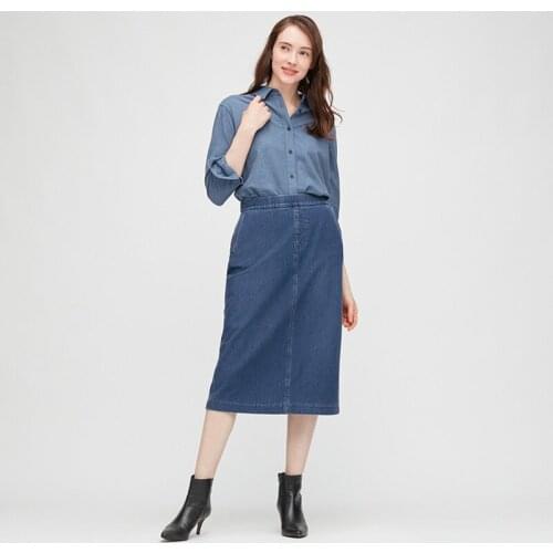 Summer Midi Skirt Female Casual Solid High-Waisted Skirt Ladies Pockets Korean Fashion Denim Skirt Long Womens Clothing 2021