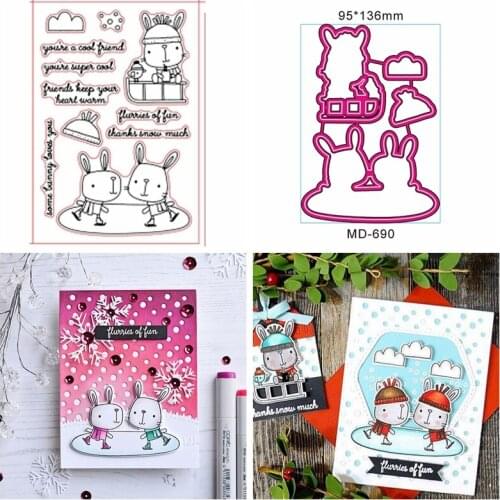 Cute Rabbit Clear Stamp Match Metal Cutting Die Stencil For DIY Scrapbooking Decorative Embossing Handcraft Die Cutting Template