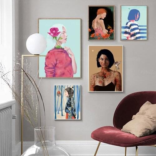 Modular Hd Prints Girl Pictures Home Decoration Butterfly Paintings Canvas Retro Poster Wall Art For Living Room No Framework