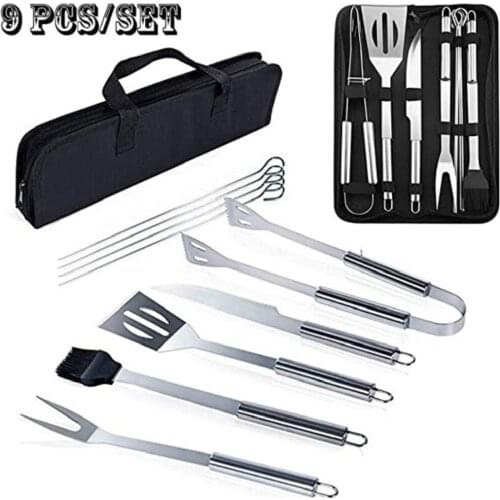 5/9pcs BBQ Tools Set Stainless Steel Portable Outdoor Camping Cooking Barbecue Grilling Utensil Accessories Barbeque Accessories