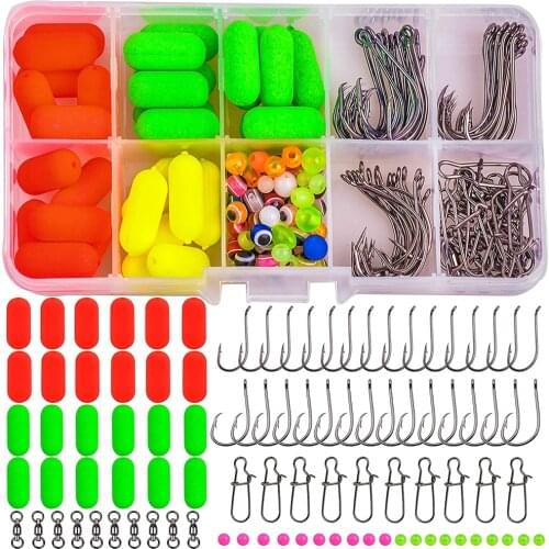 165Pcs/Box Foam Fishing Float Bobber Tackle Kit Including Fishing Beads Hooks Ball Bearing Swivel Snaps For Pompano Rigs
