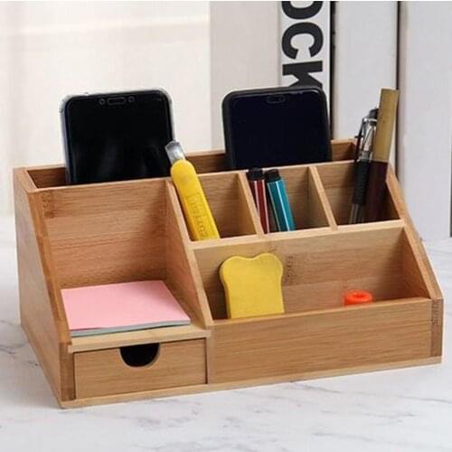 Desktop storage box Bamboo Stationery Organiser Letter Rack Notes Pen Holder Cosmetic Storage Box Pencil Holder Office Storage