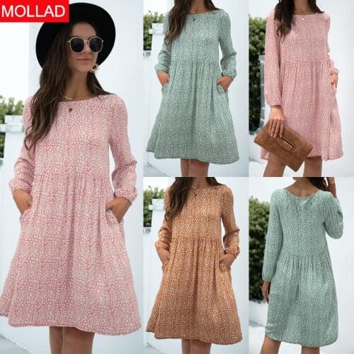 2021 Autumn and Winter Hot Sale New Long Sleeve Leopard Print Pocket Dress