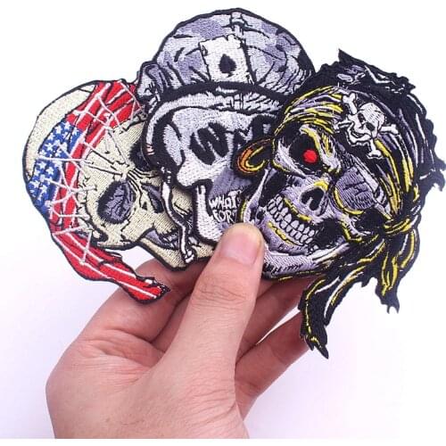 Prajna Hippie Skull Embroidery Patch Punk Iron on Patches on Clothes Rock Pirate Stripes Embroidered Patches For Clothing Badges