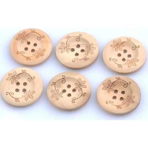 New practical Natural Round Flower pattern Wooden Sewing buttons for handmade Scrapbooking Craft 50pcs 24mm MT0971
