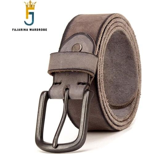 FAJARINA Mens Top Quality Solid 100% Grey Cow Skin Retro Pin Buckle Metal Belt Men Genuine Leather 3.8cm Accessories N17FJ880