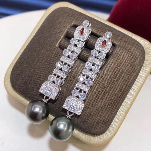 D804 Pearl Earrings Fine Jewelry Round 9-10mm Fresh Water Black Pearls Drop Dangle Earrings for Women Fine Presents