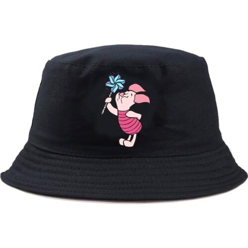Disney Piglet Fishing Hat Outdoor Kawaii Hat Summer Bucket Hat Cartoon Fishing Hat Double-sided Harajuku Spring Casual Sunbonnet